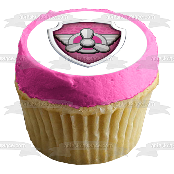 Insignia de Skye de la Patrulla Canina, decoración comestible rosa para tarta, imagen ABPID27437 