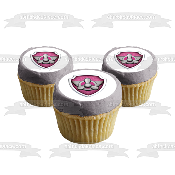 Insignia de Skye de la Patrulla Canina, decoración comestible rosa para tarta, imagen ABPID27437 