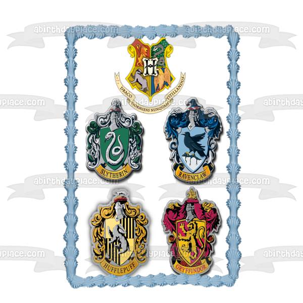 Harry Potter Hogwarts Crests Gryffindor Hufflepuff Ravenclaw Slytherin Edible Cake Topper Image ABPID27648