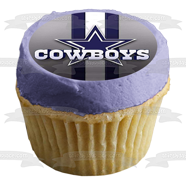 Imagen comestible para decoración de tarta con logotipo de los Dallas Cowboys, fútbol americano, NFL, fondo de rayas azules, ABPID27776 