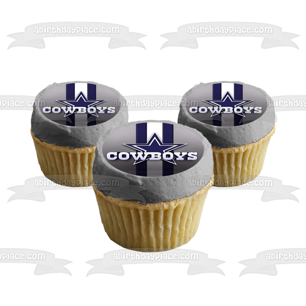 Imagen comestible para decoración de tarta con logotipo de los Dallas Cowboys, fútbol americano, NFL, fondo de rayas azules, ABPID27776 