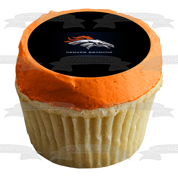 Logotipo de los Denver Broncos, apariencia de acero de la NFL, fondo negro, decoración comestible para tarta, imagen ABPID27666 