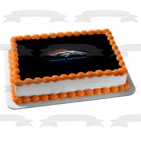 Logotipo de los Denver Broncos, apariencia de acero de la NFL, fondo negro, decoración comestible para tarta, imagen ABPID27666 