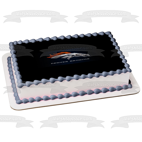 Logotipo de los Denver Broncos, apariencia de acero de la NFL, fondo negro, decoración comestible para tarta, imagen ABPID27666 