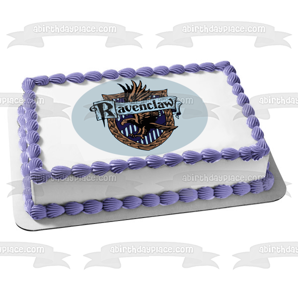 Adorno comestible para tarta con fondo azul y escudo de Ravenclaw de Harry Potter, imagen ABPID27803 