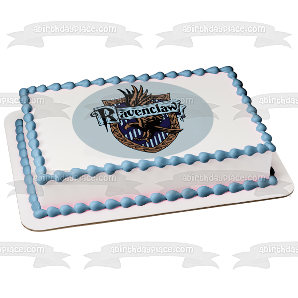 Adorno comestible para tarta con fondo azul y escudo de Ravenclaw de Harry Potter, imagen ABPID27803 