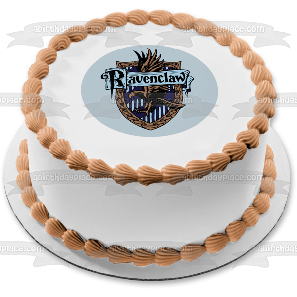 Adorno comestible para tarta con fondo azul y escudo de Ravenclaw de Harry Potter, imagen ABPID27803 