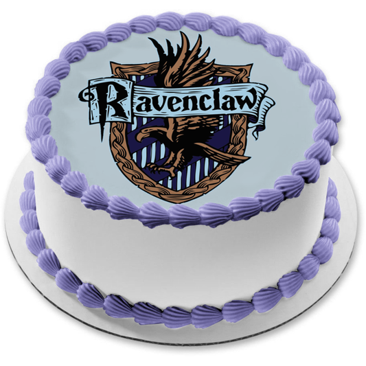 Adorno comestible para tarta con fondo azul y escudo de Ravenclaw de Harry Potter, imagen ABPID27803 