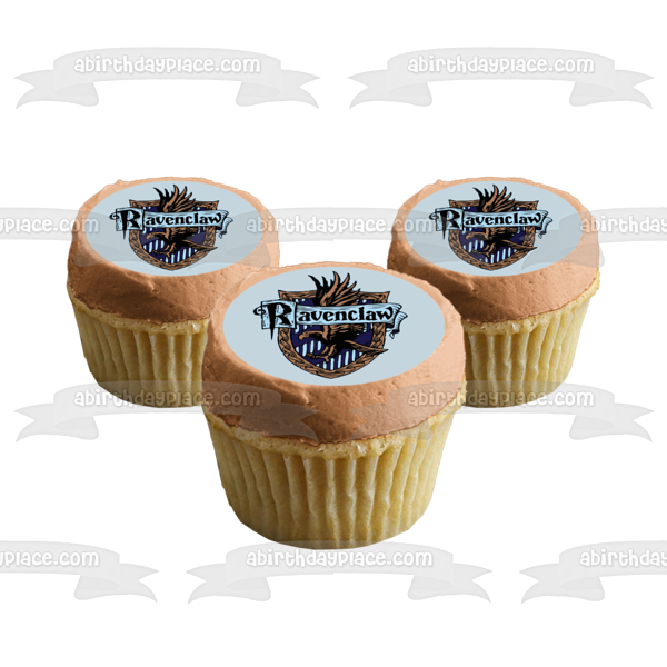 Adorno comestible para tarta con fondo azul y escudo de Ravenclaw de Harry Potter, imagen ABPID27803 