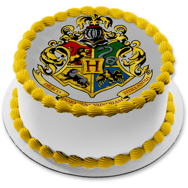 Harry Potter Hogwarts Crests Draco Dormiens Nunquam Titllandus Adorno comestible para tarta Imagen ABPID27809 