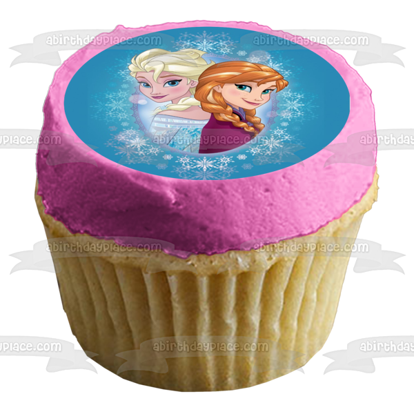 Adorno comestible para tarta con copos de nieve de Anna y Elsa de Frozen de Disney, imagen ABPID49657 