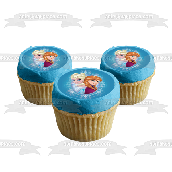 Adorno comestible para tarta con copos de nieve de Anna y Elsa de Frozen de Disney, imagen ABPID49657 