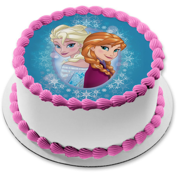 Adorno comestible para tarta con copos de nieve de Anna y Elsa de Frozen de Disney, imagen ABPID49657 