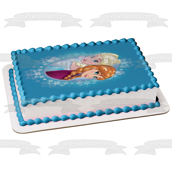 Adorno comestible para tarta con copos de nieve de Anna y Elsa de Frozen de Disney, imagen ABPID49657 