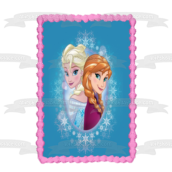 Adorno comestible para tarta con copos de nieve de Anna y Elsa de Frozen de Disney, imagen ABPID49657 