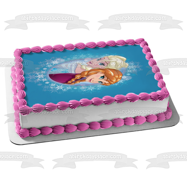 Adorno comestible para tarta con copos de nieve de Anna y Elsa de Frozen de Disney, imagen ABPID49657 