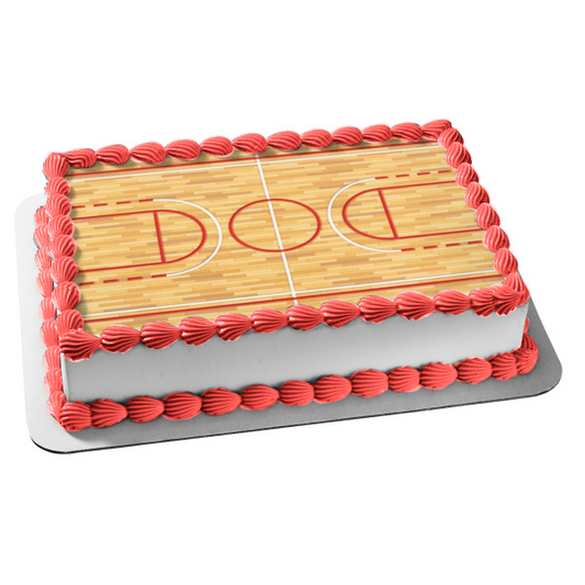 Adorno comestible para tarta de deportes de cancha de baloncesto de madera, imagen ABPID27822 