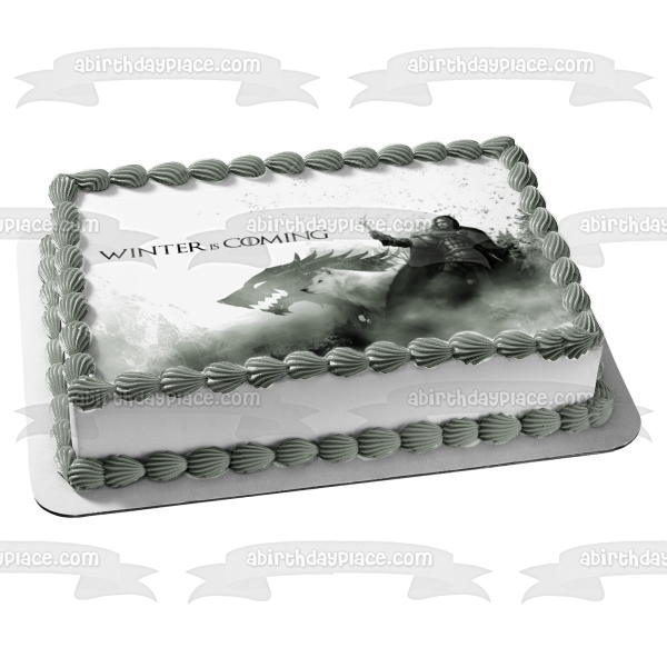 Juego de Tronos Jon Snow Se acerca el invierno Imagen de decoración comestible para tarta en blanco y negro ABPID49784 