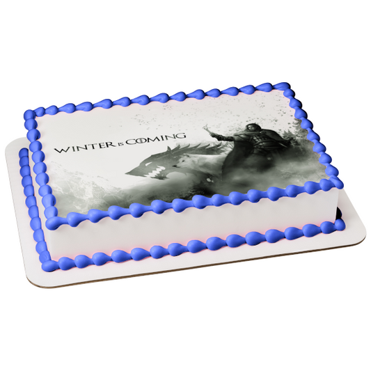 Juego de Tronos Jon Snow Se acerca el invierno Imagen de decoración comestible para tarta en blanco y negro ABPID49784 