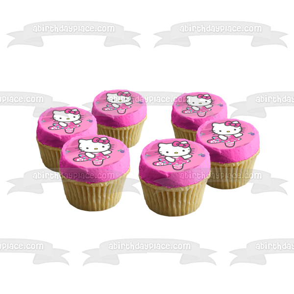 Hello Kitty White Ballerina Outfit Flowers Pink Background Edible Cake Topper Image ABPID27834