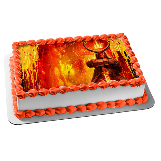 Avengers End Game Hellboy Fiery Background Edible Cake Topper Image ABPID28001