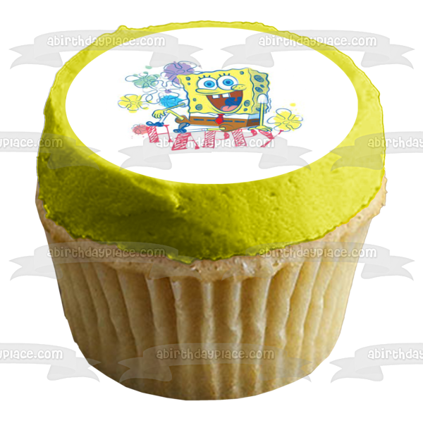 Adorno comestible para tarta con flores de Bob Esponja, imagen ABPID28035 