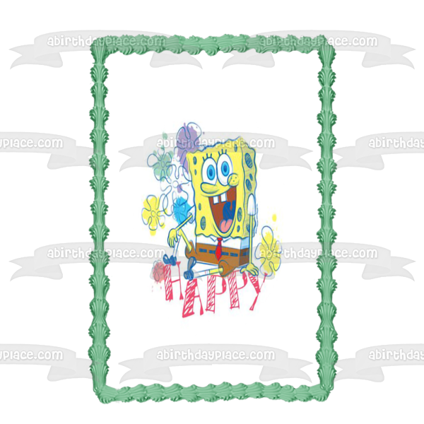 Adorno comestible para tarta con flores de Bob Esponja, imagen ABPID28035 