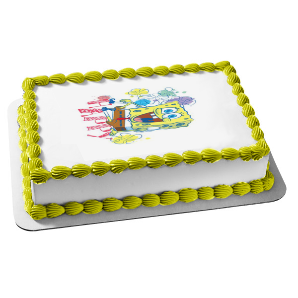 Adorno comestible para tarta con flores de Bob Esponja, imagen ABPID28035 