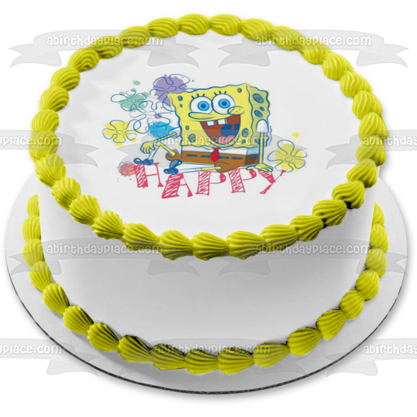 Adorno comestible para tarta con flores de Bob Esponja, imagen ABPID28035 