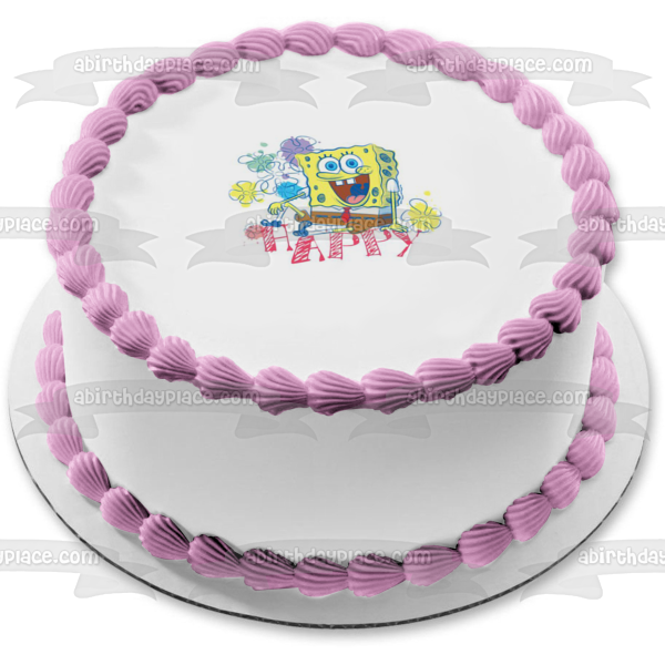 Adorno comestible para tarta con flores de Bob Esponja, imagen ABPID28035 