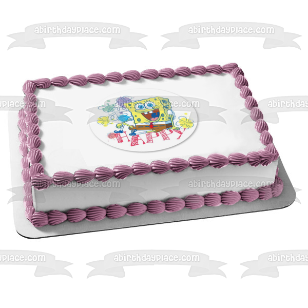 Adorno comestible para tarta con flores de Bob Esponja, imagen ABPID28040 