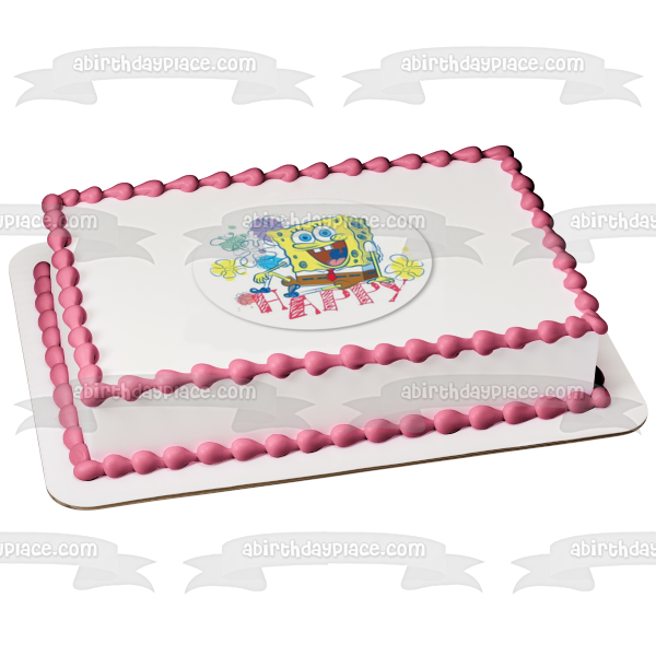 Adorno comestible para tarta con flores de Bob Esponja, imagen ABPID28040 