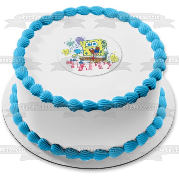 Adorno comestible para tarta con flores de Bob Esponja, imagen ABPID28040 