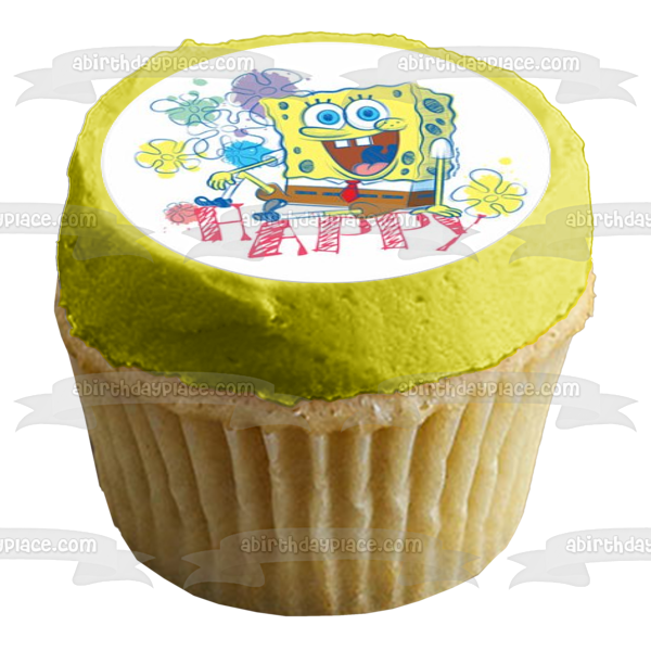 Adorno comestible para tarta con flores de Bob Esponja, imagen ABPID28040 