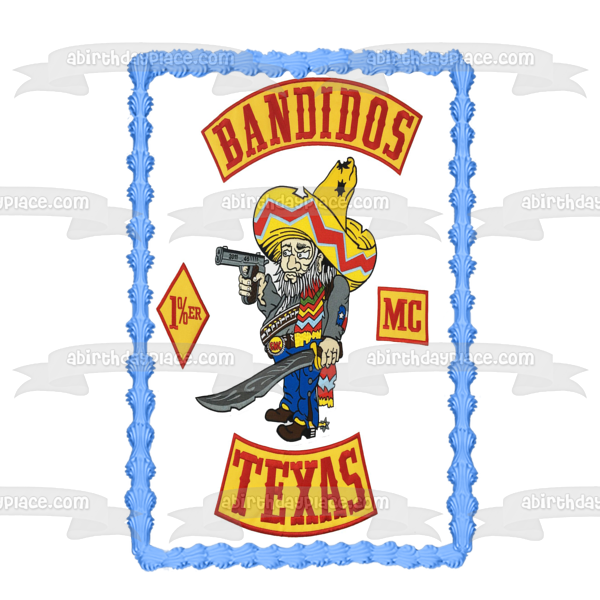 Imagen comestible para decoración de tarta con el logotipo del club de motociclistas de Bandidos Texas ABPID28069 