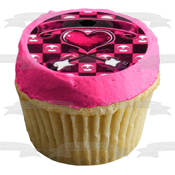 Pink Rockin Hottie Logo Calaveras Guitarras abundantes Imagen comestible para tarta ABPID49866 