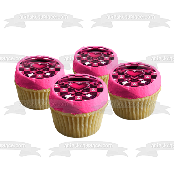 Pink Rockin Hottie Logo Calaveras Guitarras abundantes Imagen comestible para tarta ABPID49866 