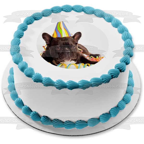 Round French Bulldog Happy Birthday Edible Cake Topper Image ABPID50247