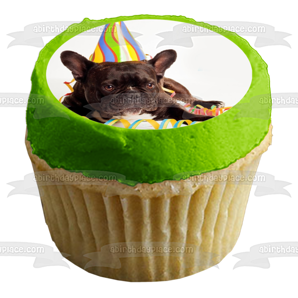 Round French Bulldog Happy Birthday Edible Cake Topper Image ABPID50247