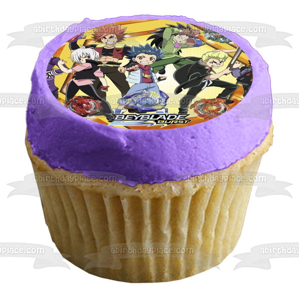 Beyblade Burst Battle Vault Aoi Wakiya Murasaki Shu Kurenai Rantaro Kiyama Daigo Kurogami Imagen comestible para tarta ABPID50401 