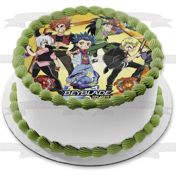 Beyblade Burst Battle Vault Aoi Wakiya Murasaki Shu Kurenai Rantaro Kiyama Daigo Kurogami Imagen comestible para tarta ABPID50401 