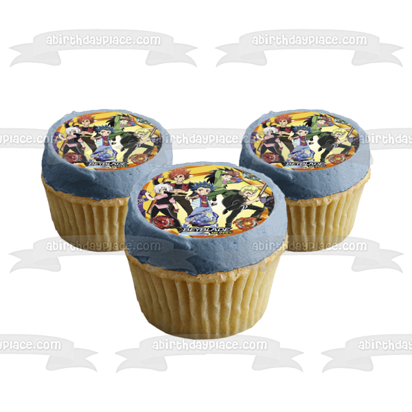 Beyblade Burst Battle Vault Aoi Wakiya Murasaki Shu Kurenai Rantaro Kiyama Daigo Kurogami Imagen comestible para tarta ABPID50401 