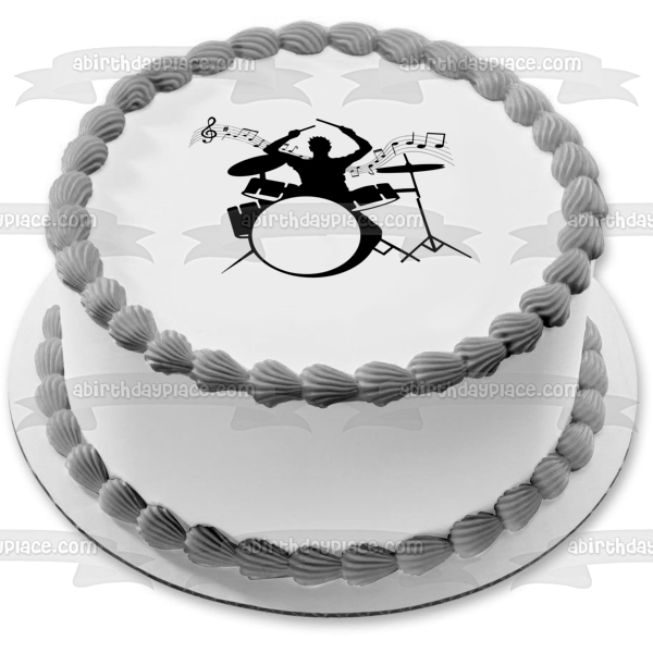 Imagen de decoración comestible para tarta con notas musicales y notas musicales de baterista ABPID50273 