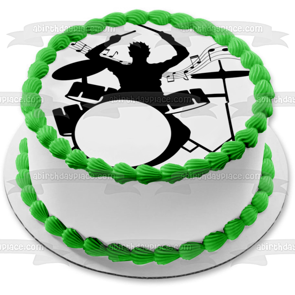 Imagen de decoración comestible para tarta con notas musicales y notas musicales de baterista ABPID50273 