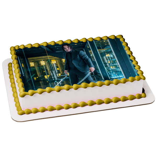 John Wick Parabellum Sword Ninja Martial Arts Keanu Reeves Neo-Noir Baba Yaga Edible Cake Topper Image ABPID50431