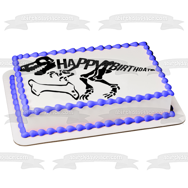 Black Dinosaur Skeleton Happy Birthday Black Bone Edible Cake Topper Image ABPID50288