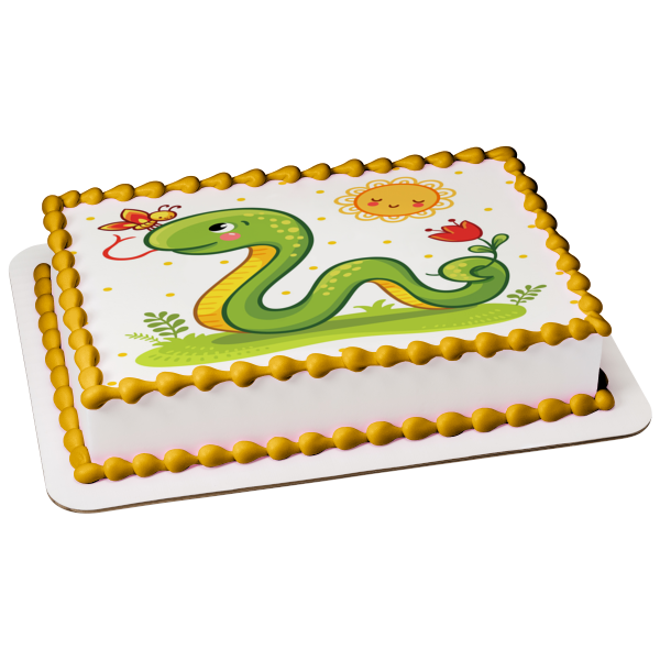 Adorno comestible para tarta con diseño de serpiente, flor, mariposa, sol, imagen ABPID50296 