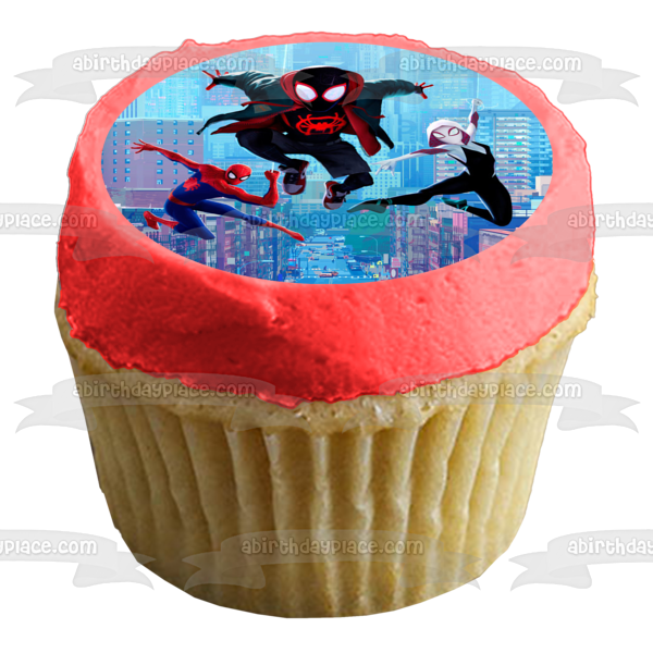 Imagen de decoración comestible para tarta de Miles Morales, Peter Parker y Gwen Spider-Verse ABPID50447 