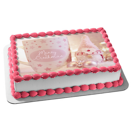 Imagen comestible para decoración de tarta de Feliz Nacimiento rosa ABPID50454 