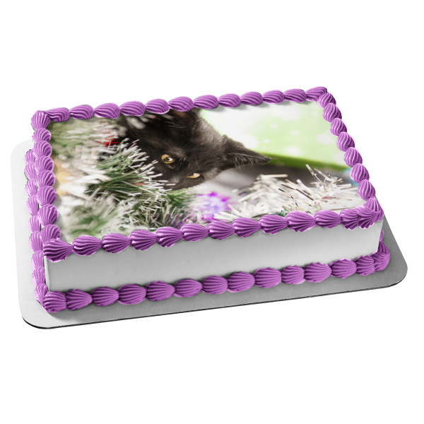 Imagen comestible para decoración de tarta con gatito navideño furtivo ABPID50466 